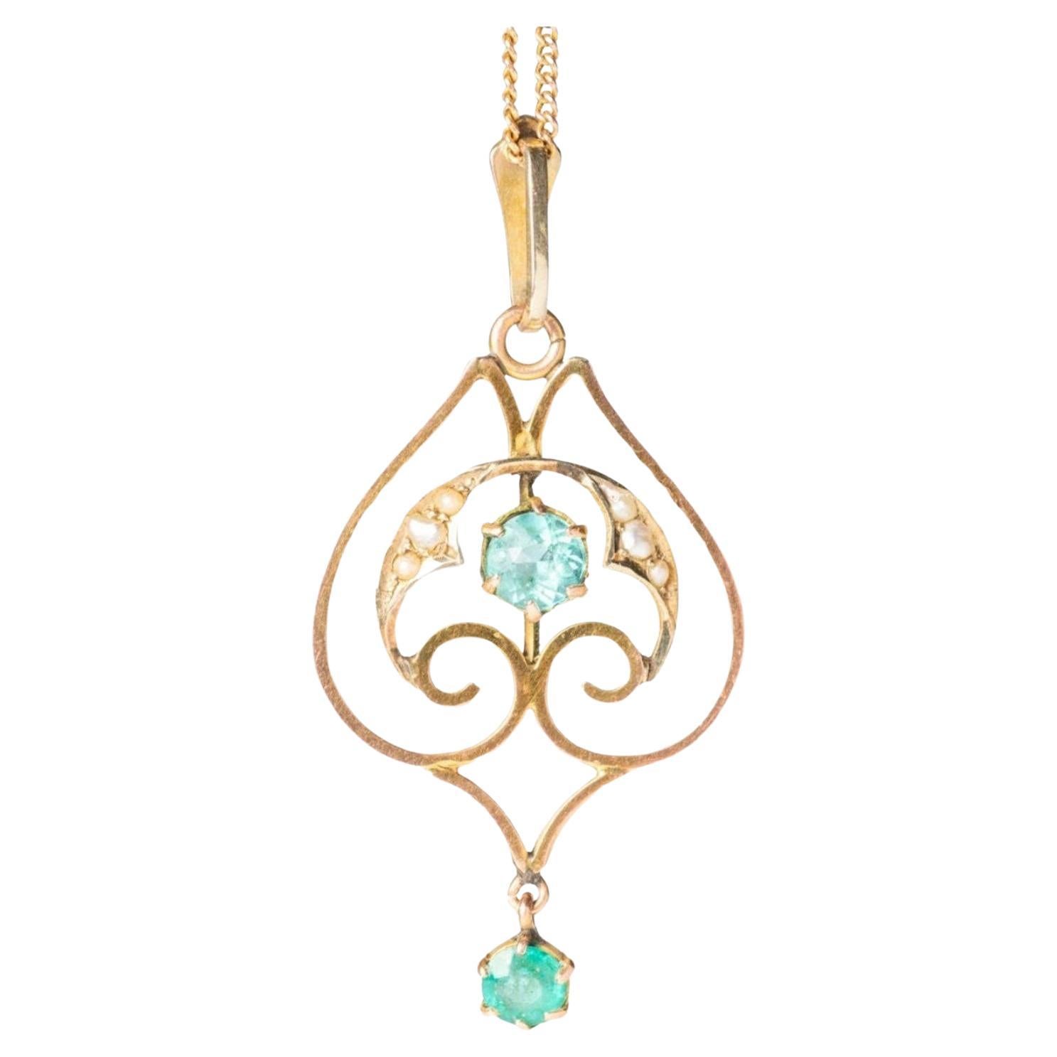 Antique Art Nouveau 9ct Gold Topaz And Pearl Pendant For Sale