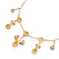 Antique Art Nouveau 9kt Yellow Gold Floral 4.65tcw Citrine and Pearl Necklace