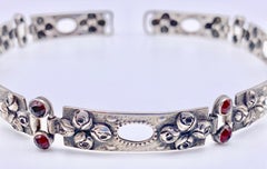 Antique Art Nouveau Aesthetic Movement Silver Choker Rosebud Garnet Silver