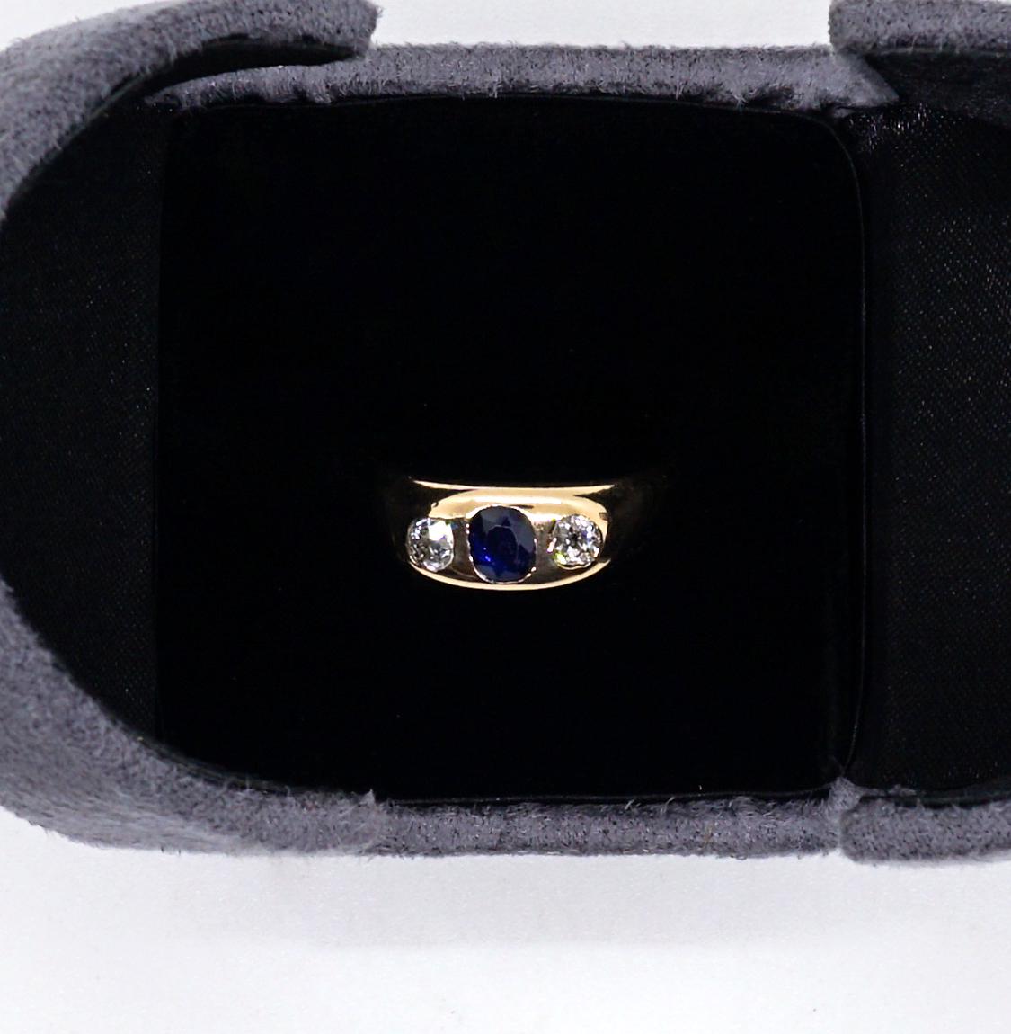 Old European Cut Antique Art Nouveau Alliance Ring Sapphire & Diamonds In Rose Gold, Vienna c1900 For Sale