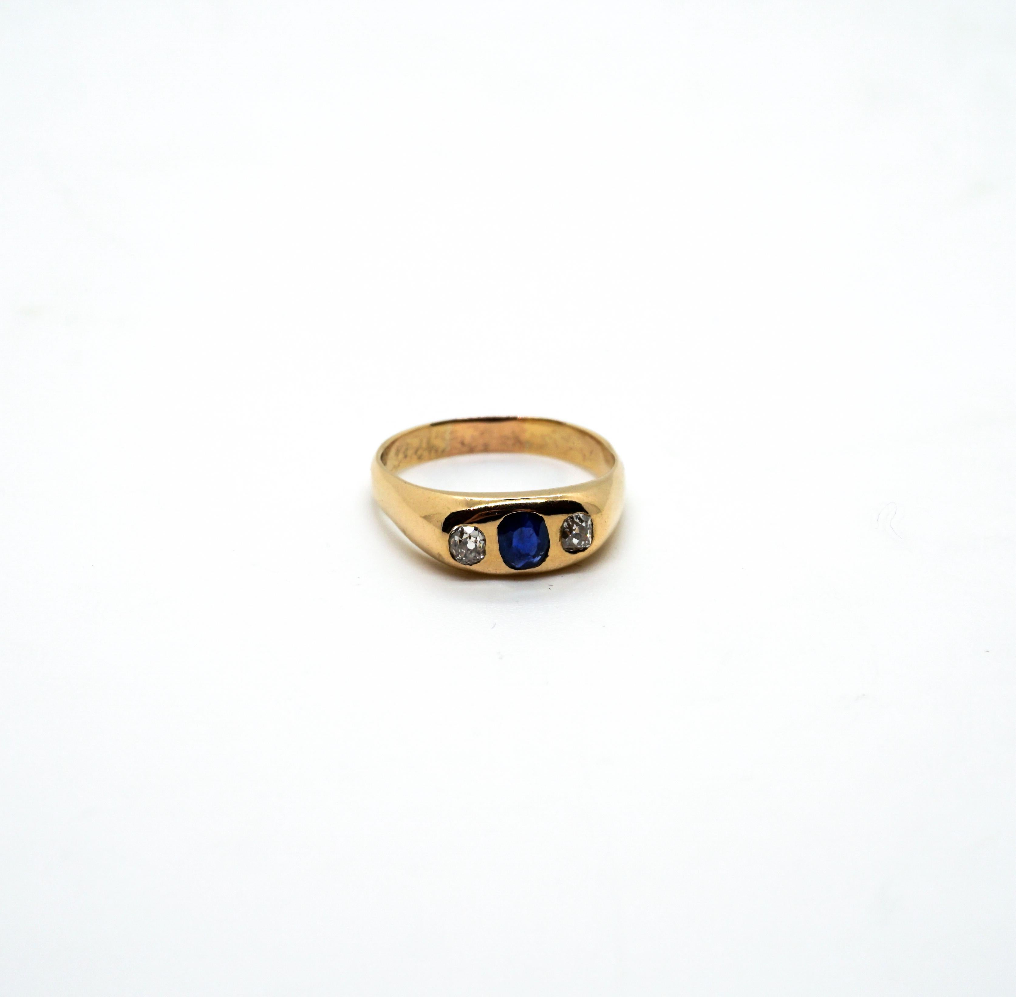 Women's or Men's Antique Art Nouveau Alliance Ring Sapphire & Diamonds In Rose Gold, Vienna c1900 For Sale