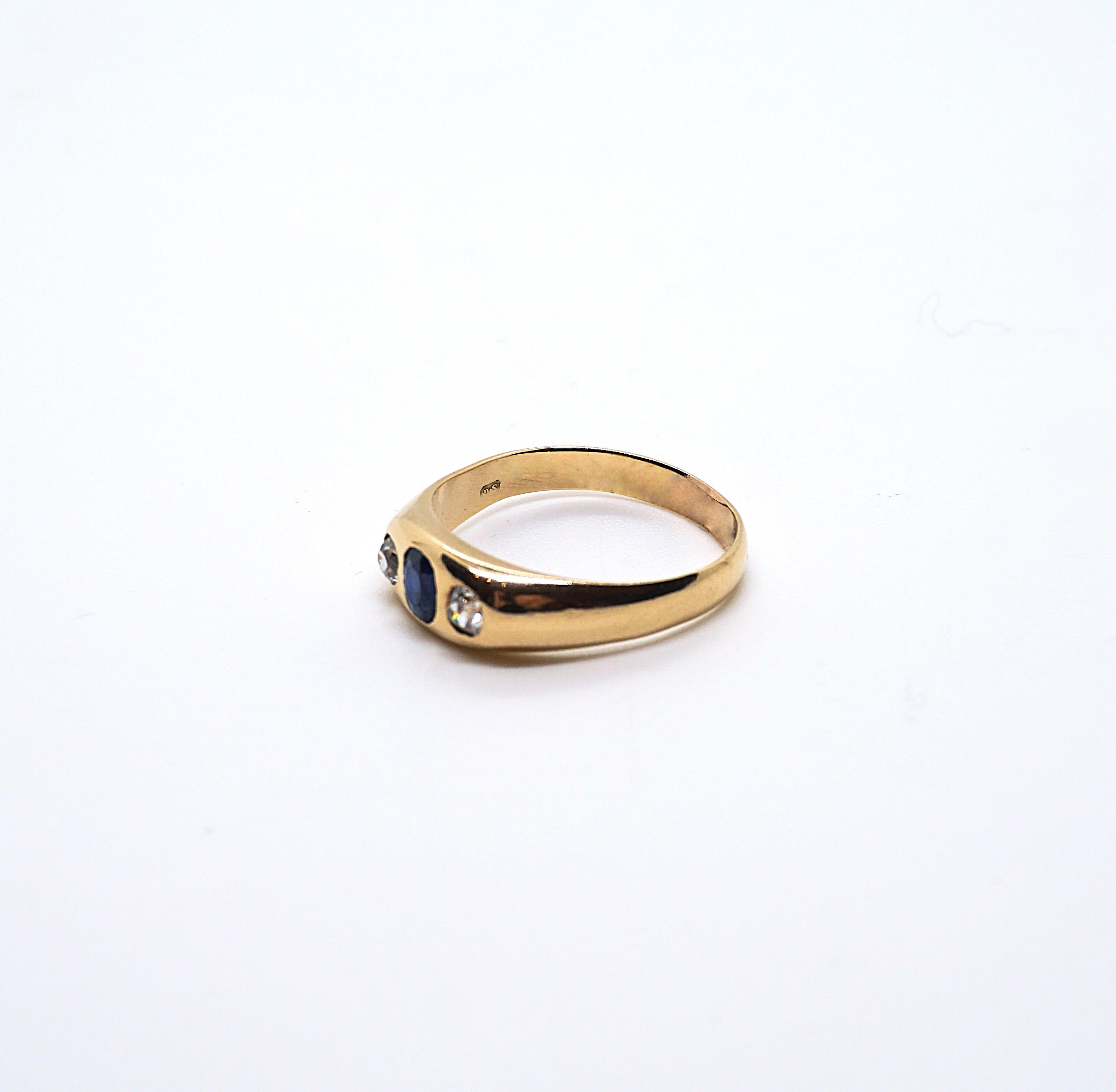 Antique Art Nouveau Alliance Ring Sapphire & Diamonds In Rose Gold, Vienna c1900 For Sale 1