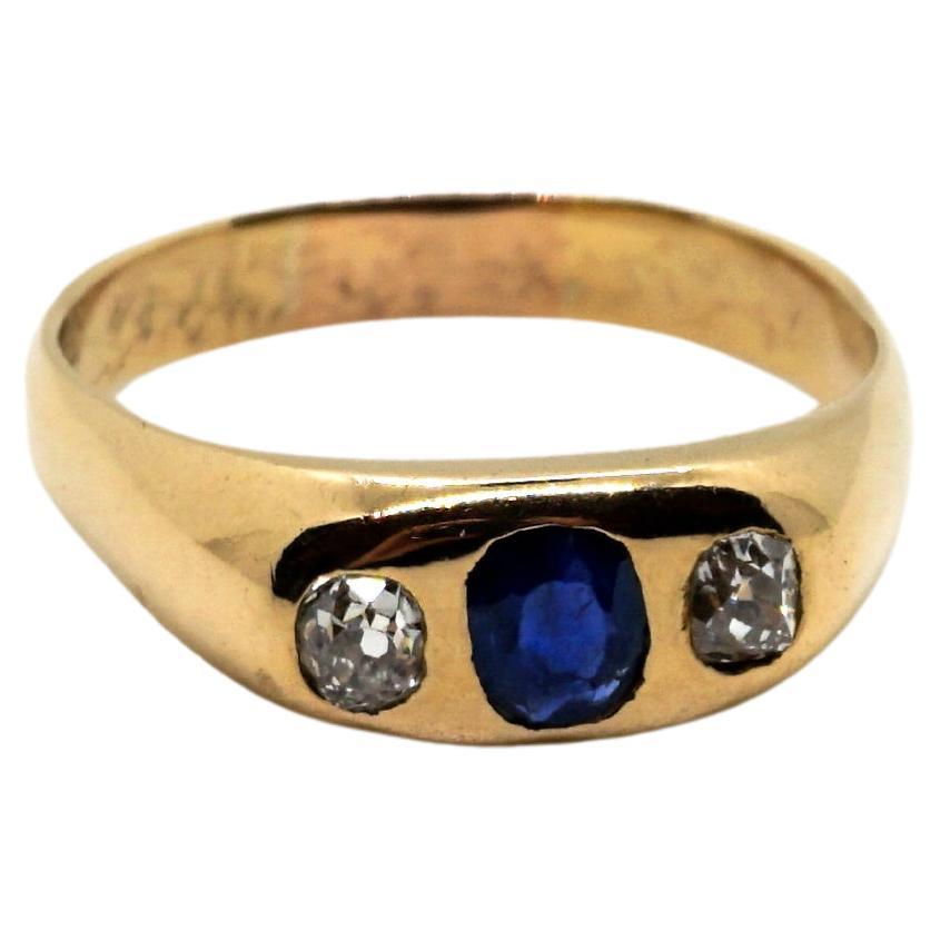 Antique Art Nouveau Alliance Ring Sapphire & Diamonds In Rose Gold, Vienna c1900 For Sale