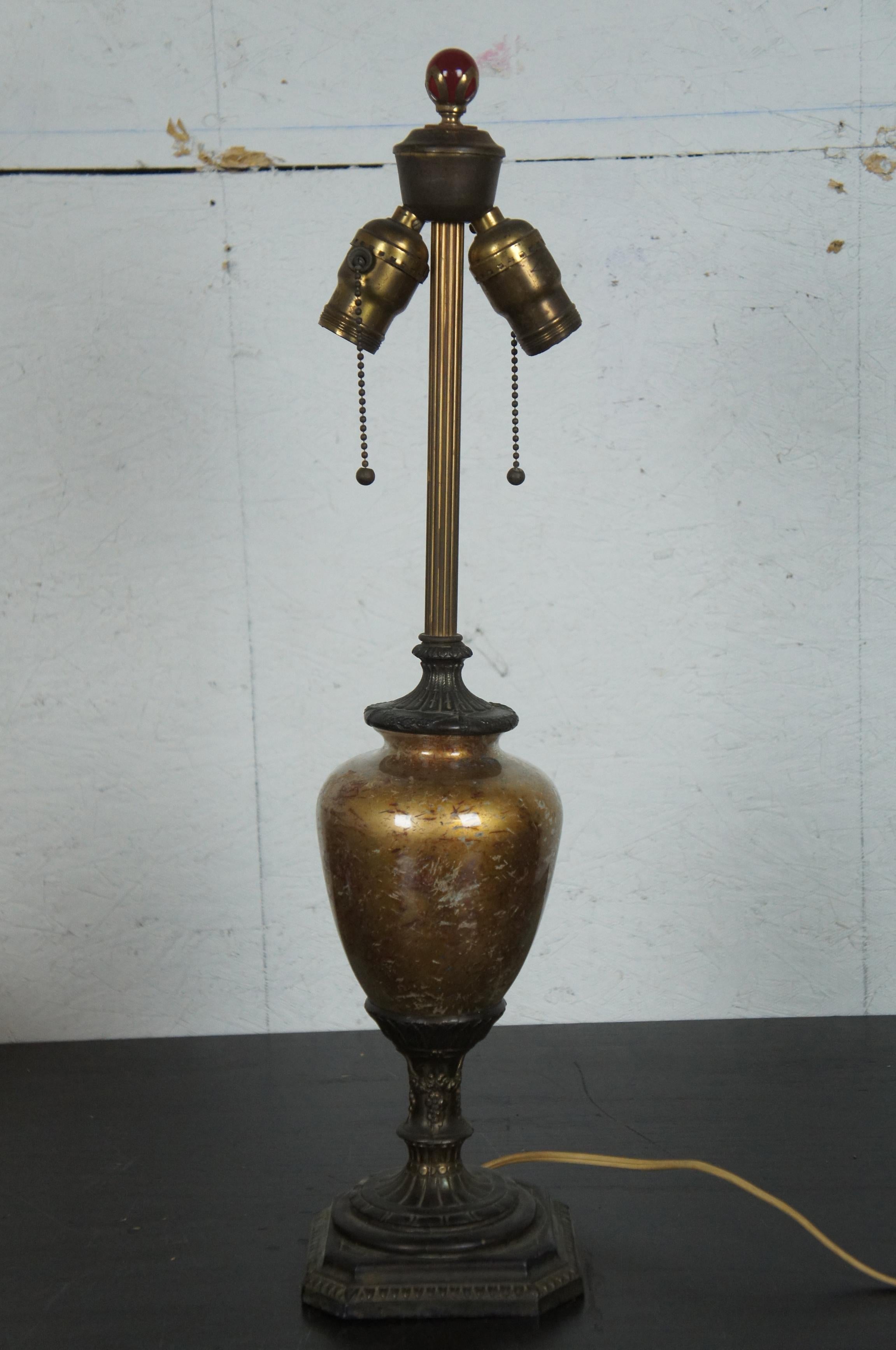 Antique Art Nouveau Amber Slag Glass Lamp Tiffany Style Boudoir Deco Stained 5