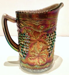 Antique Art Nouveau American Art Glass Iridescent Raised "Grapes" Pitcher