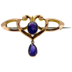 Antique Art Nouveau Amethyst and Rose Gold Brooch