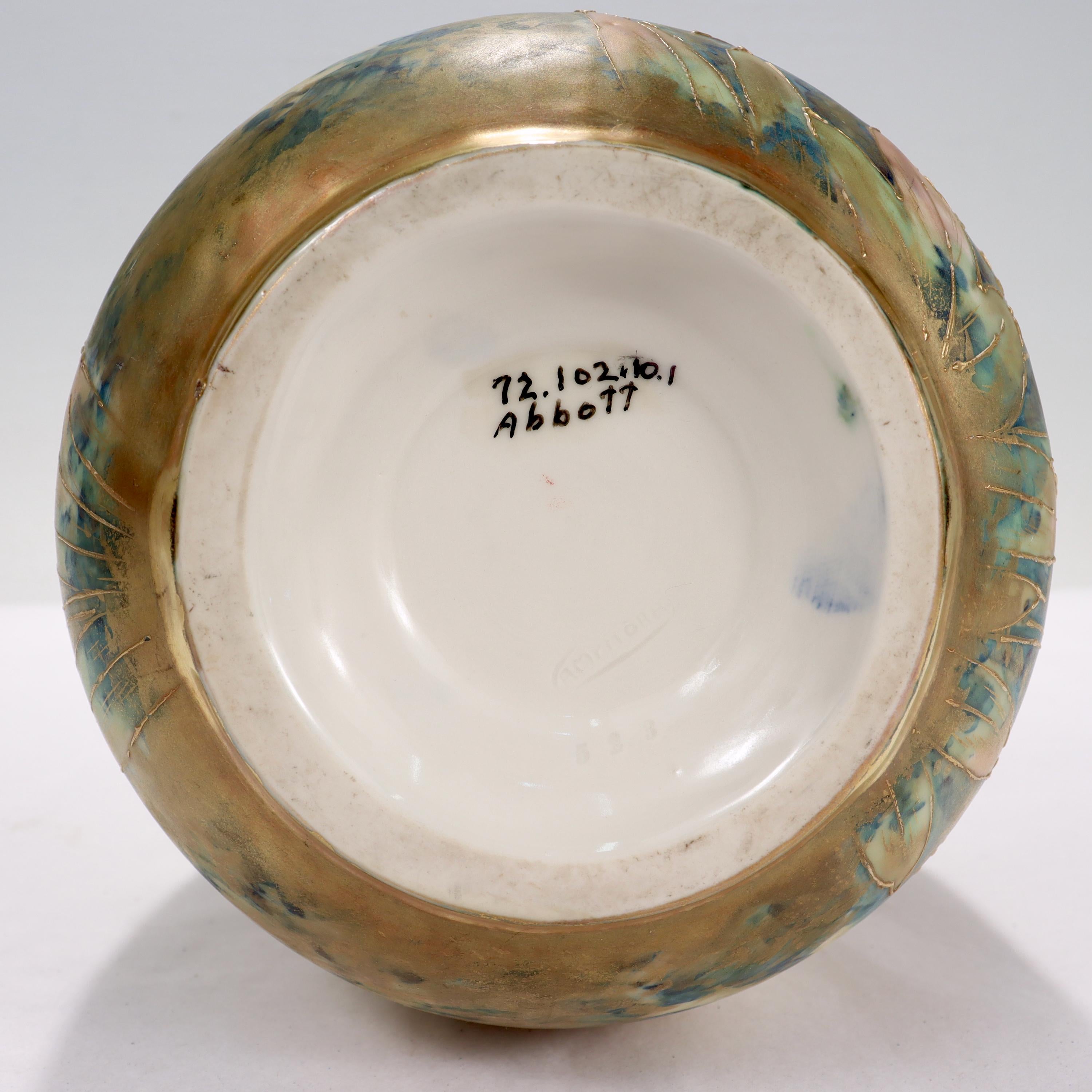Antique Art Nouveau Amphora Pottery Vase with Matte & Enamel Peony Flowers For Sale 12
