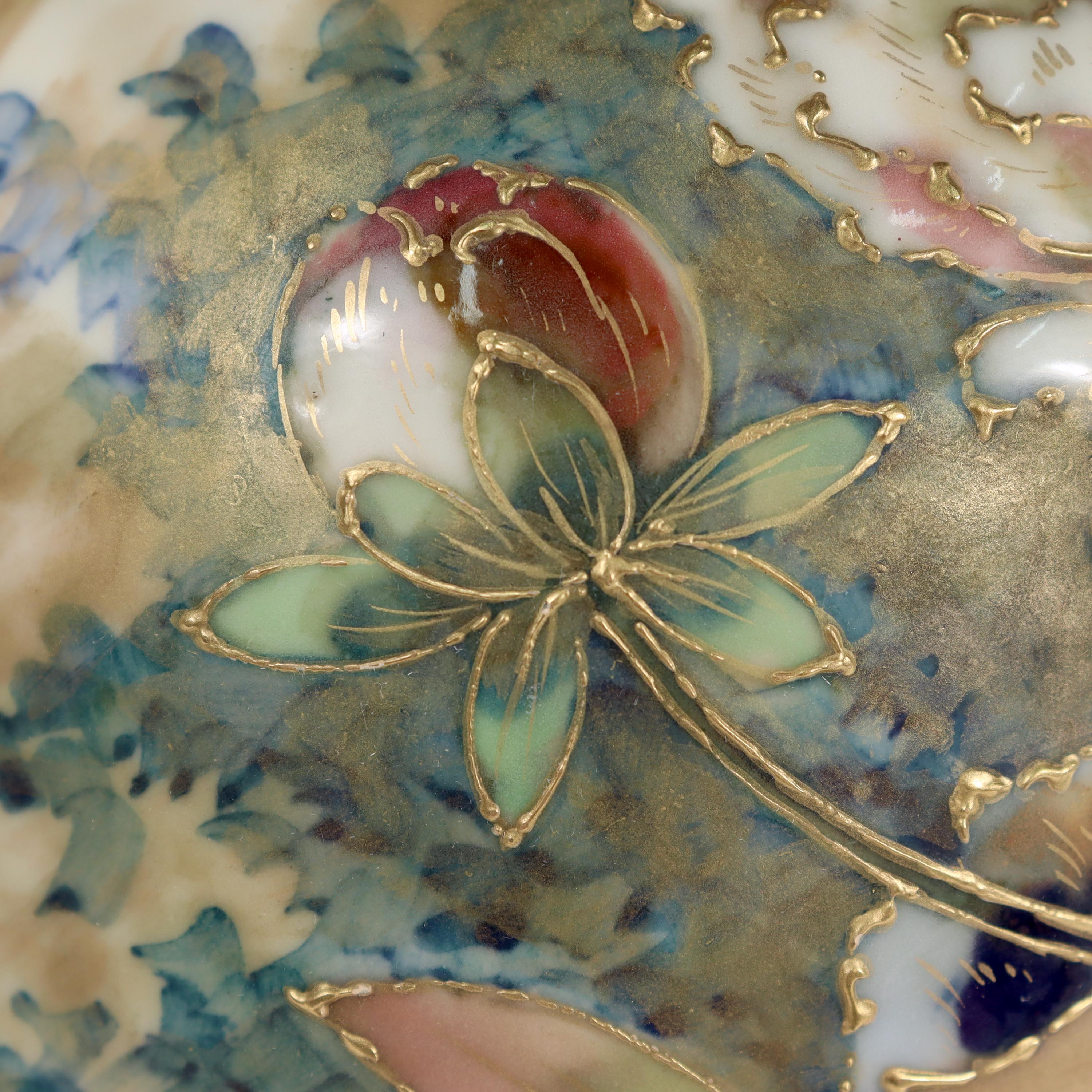20th Century Antique Art Nouveau Amphora Pottery Vase with Matte & Enamel Peony Flowers For Sale