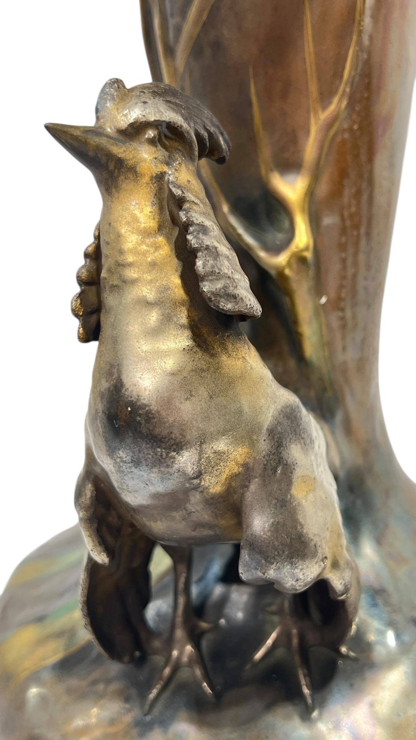 20th Century Antique Art Nouveau Amphora Vase Depicting Pheasant For Sale