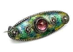 Antique Art Nouveau Arts And Crafts Charles Horner Silver Brooch Enamel