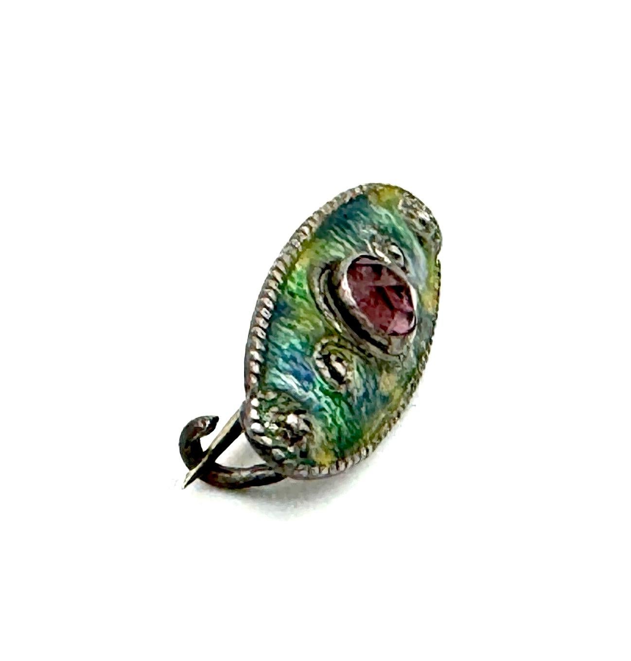 Aesthetic Movement Antique Art Nouveau Arts And Crafts Charles Horner Silver Brooch Enamel For Sale