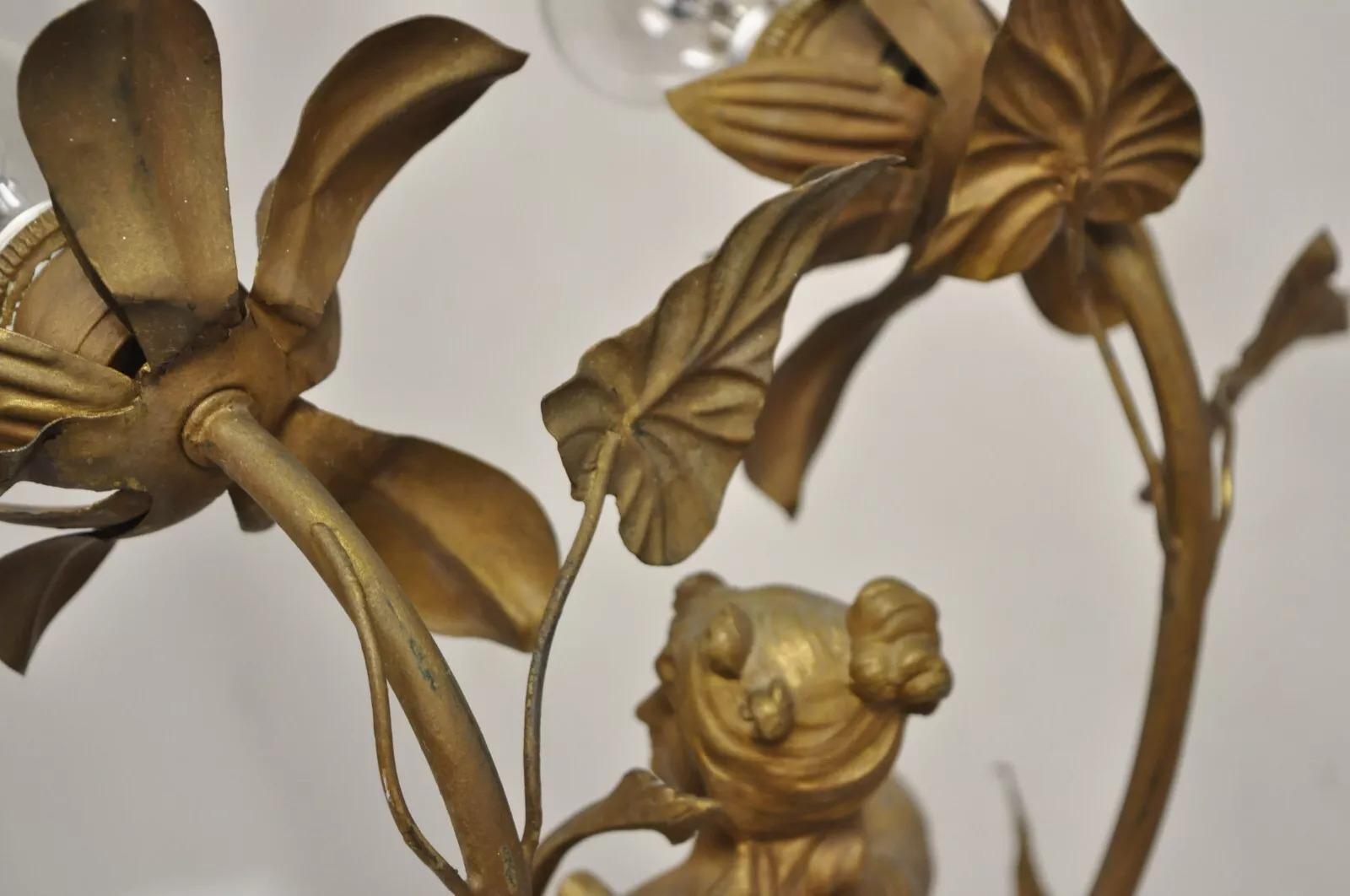 Antike Jugendstil-Tischlampe Auguste Moreau „La Musique“ aus Gold und Metall mit Figuren im Angebot 5
