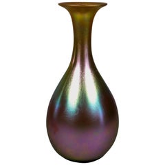 Oversized Antique Art Nouveau Aurene Art Glass Vase, Signed Quezal, c1900