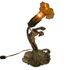 Antique Art Nouveau Austrian Bronze Figural Lamp Loetz Glass Gustav Gurschner
