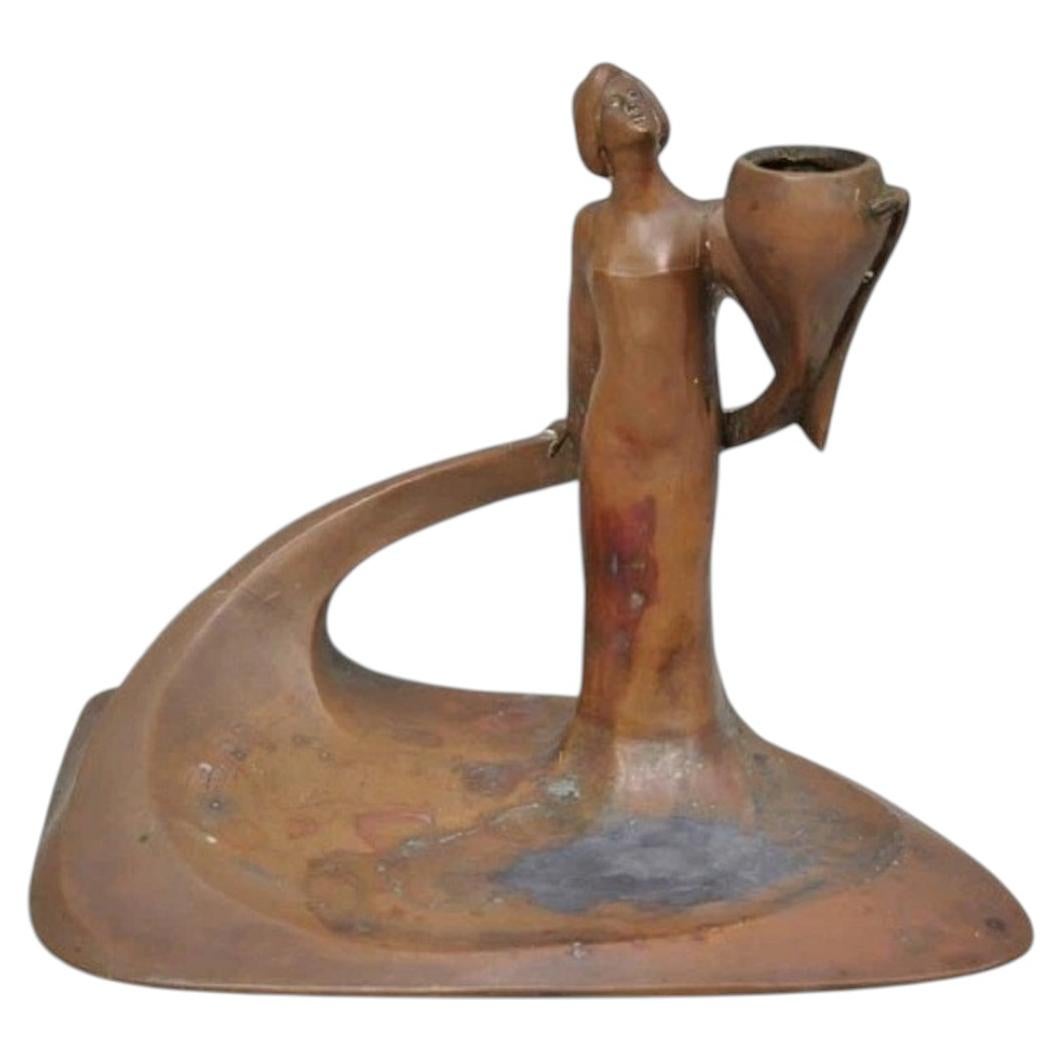 Antique Art Nouveau Austrian Bronze Woman Figural Sculpture Candlestick Holder