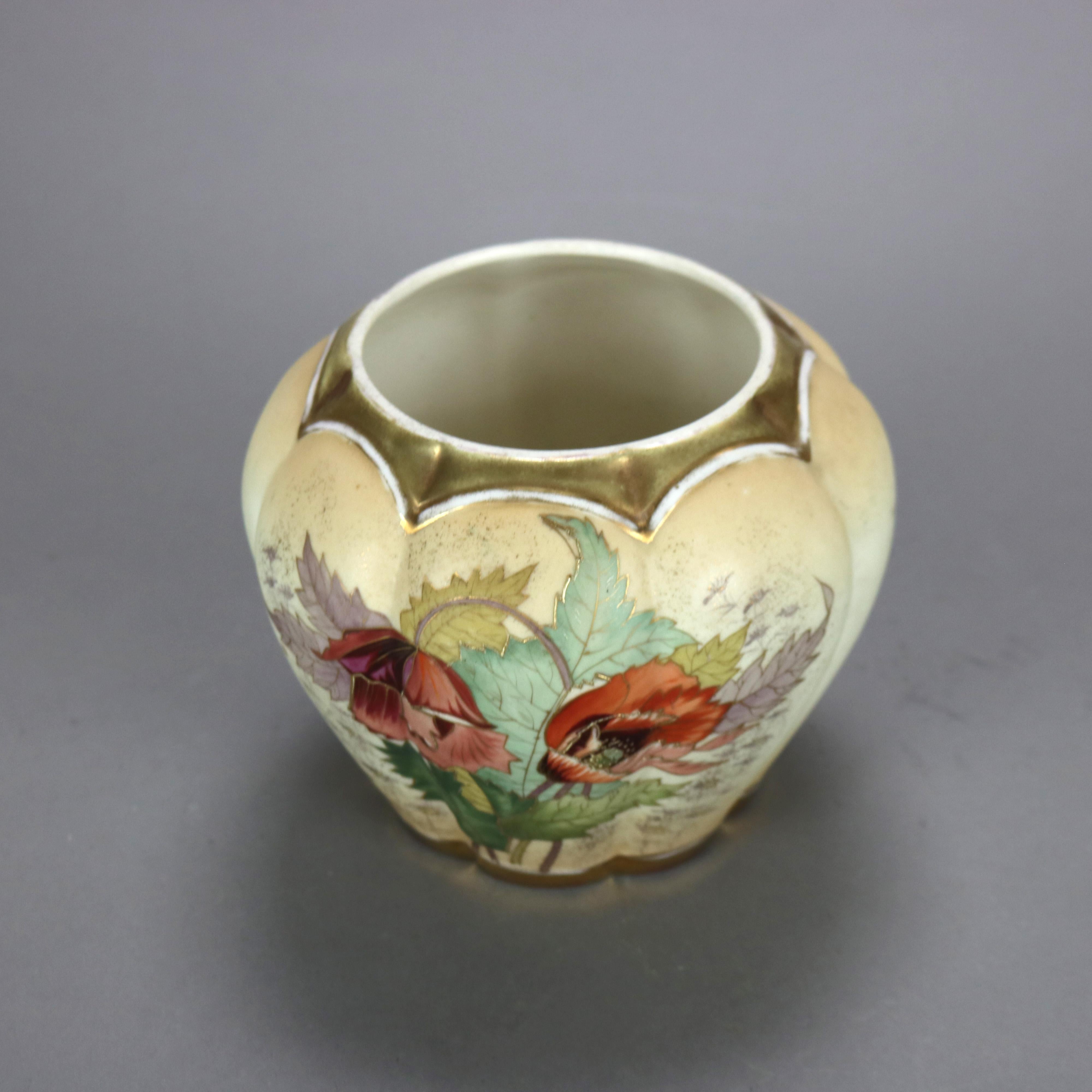 Antiguo Art Nouveau Austriaco RH Floral de Porcelana y Dorado Pintado a Mano Jarrón Melón con Amapolas, c1920

Medidas - 5 