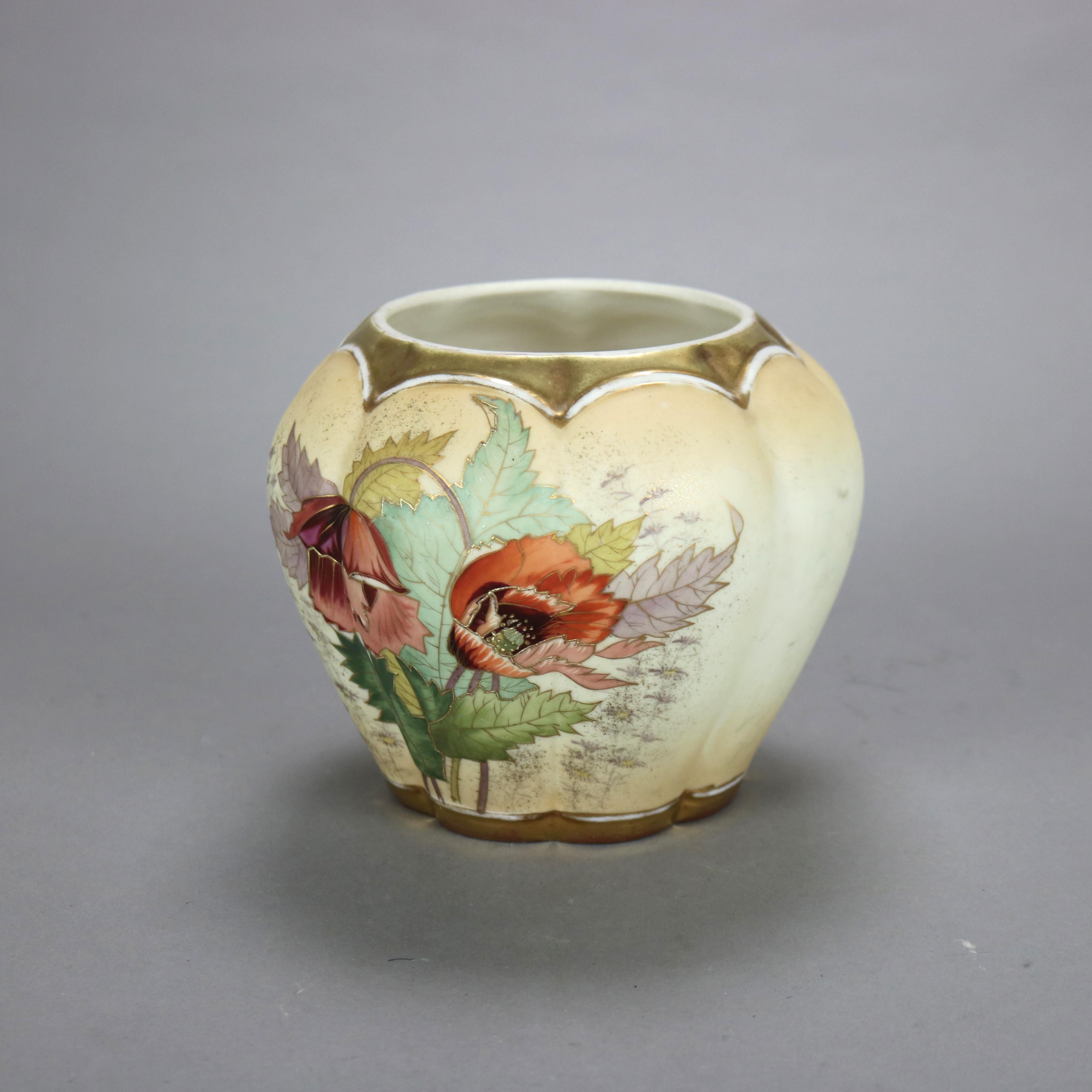 Antiguo Art Nouveau Austriaco RH Porcelana Floral y Dorada Pintada a Mano Jarrón Melón siglo XX en venta