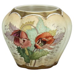 Antiguo Art Nouveau Austriaco RH Porcelana Floral y Dorada Pintada a Mano Jarrón Melón