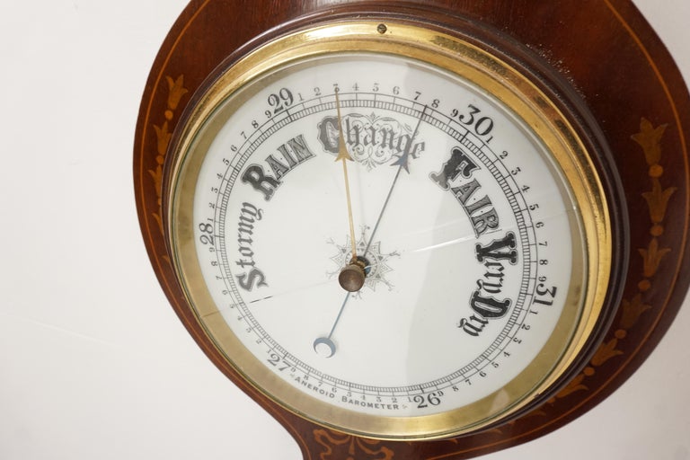 Antique Art Nouveau Barometer, Sheraton Inlaid Aneroid Barometer