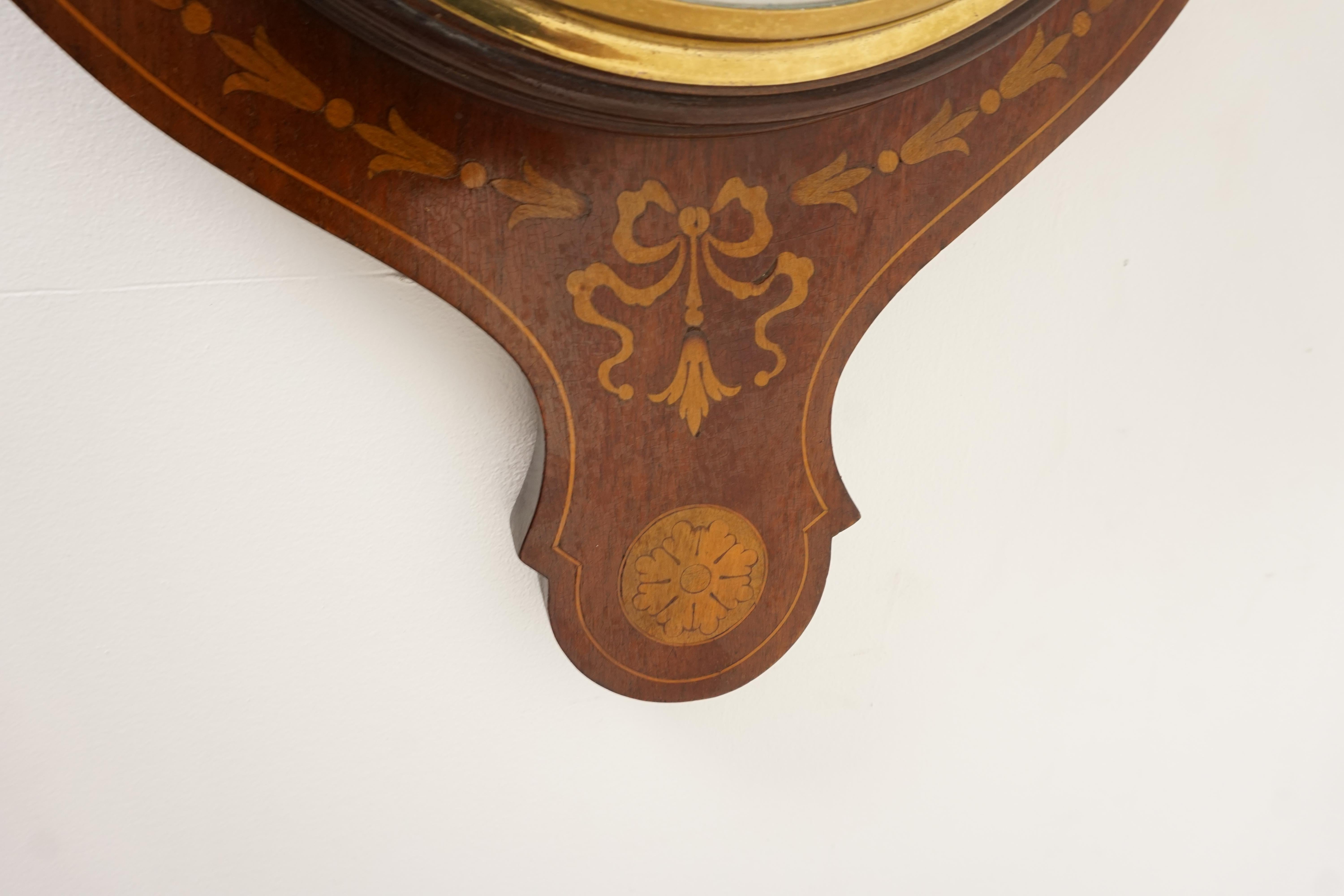 Fait main Baromètre antique Art Nouveau, baromètre anéolivier incrusté Sheraton, Écosse, 1910 en vente