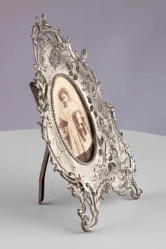 Antique Art Nouveau Belle Époque Silvered Brass Glass Photo Picture Easel Frame