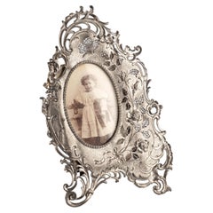 Antique Art Nouveau Belle Époque Silvered Brass Glass Photo Picture Easel Frame