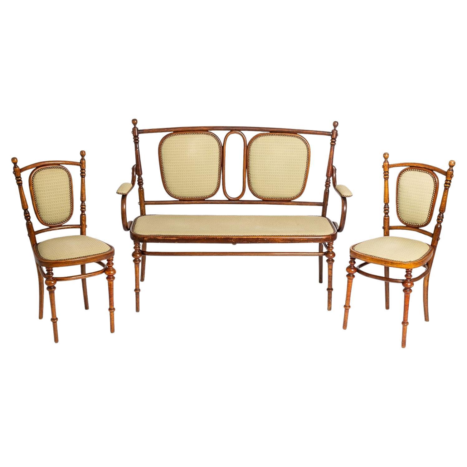 Antike Art Nouveau Bugholz Loveseat und Side Chairs Salon Suite