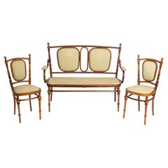 Antique Art Nouveau Bentwood Loveseat and Side Chairs Salon Suite