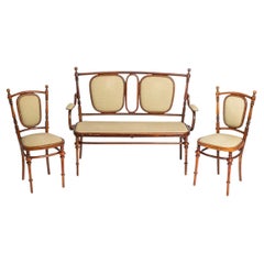 Antike Jugendstil-Bugholz-Liegesitzbank und Beistellstühle Salon-Suite, 1900er Jahre