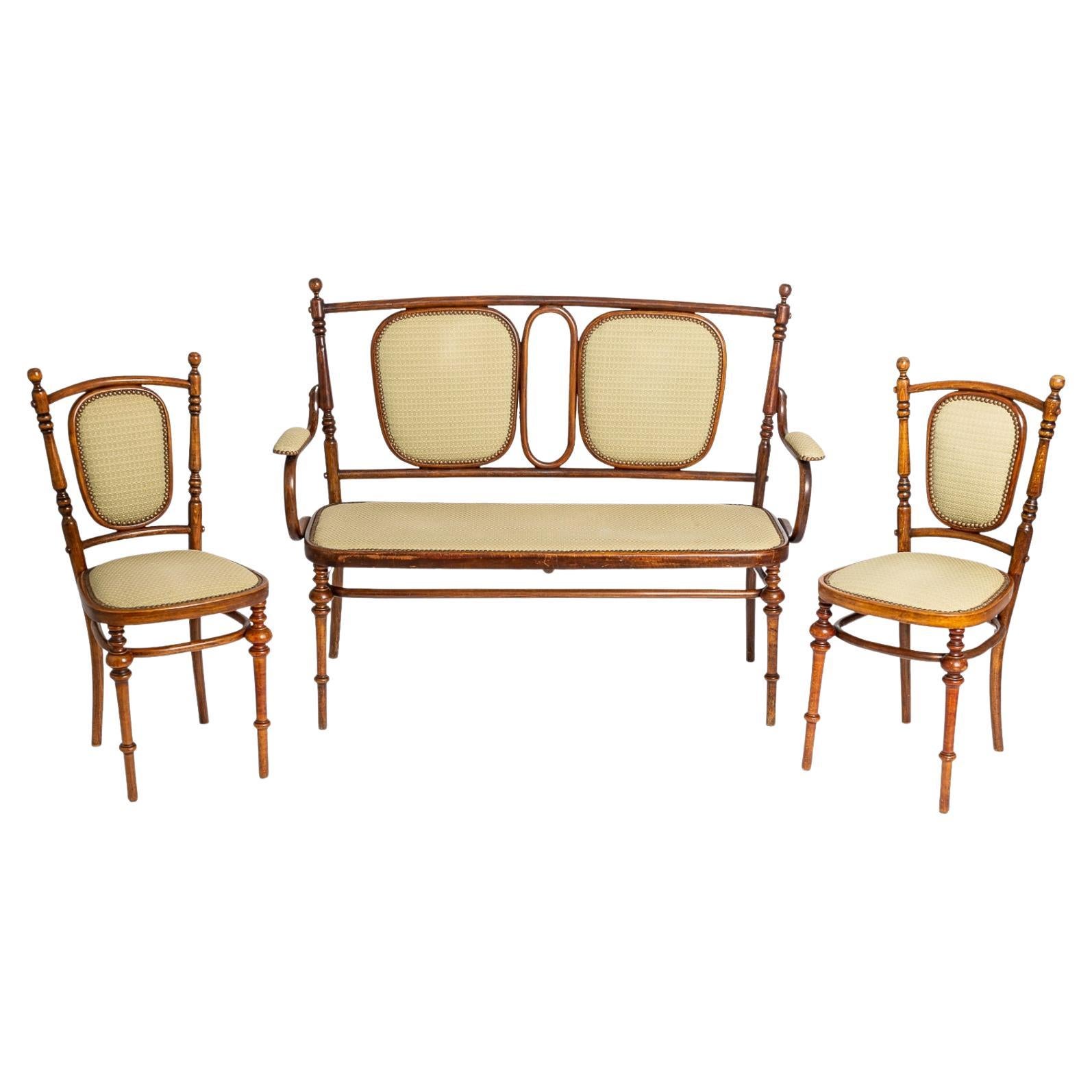 Antique Art Nouveau Bentwood Settee Bench and Side Chairs Salon Suite