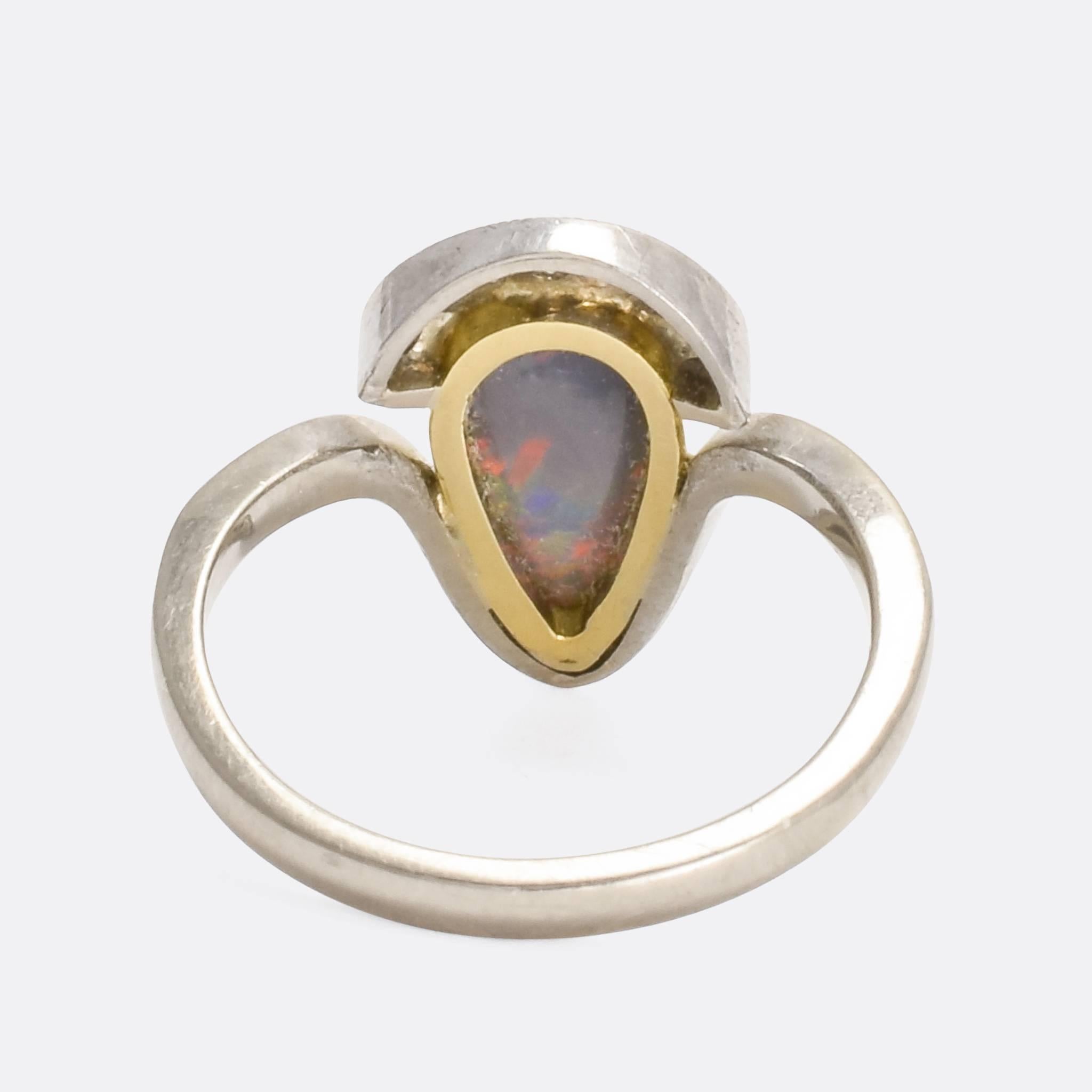 Antique Art Nouveau Black Opal Diamond Cocktail Ring In Excellent Condition In Sale, Cheshire