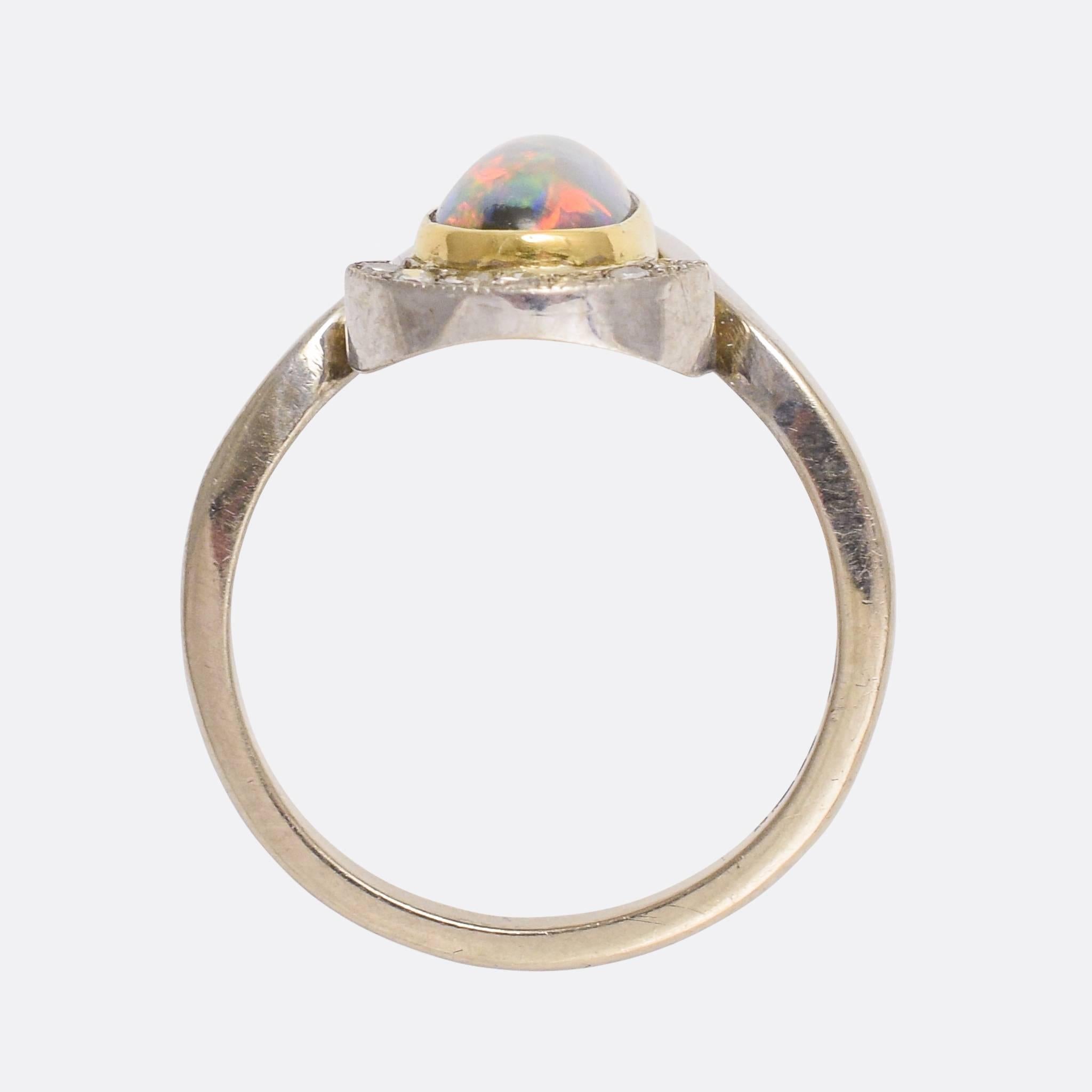 Women's Antique Art Nouveau Black Opal Diamond Cocktail Ring