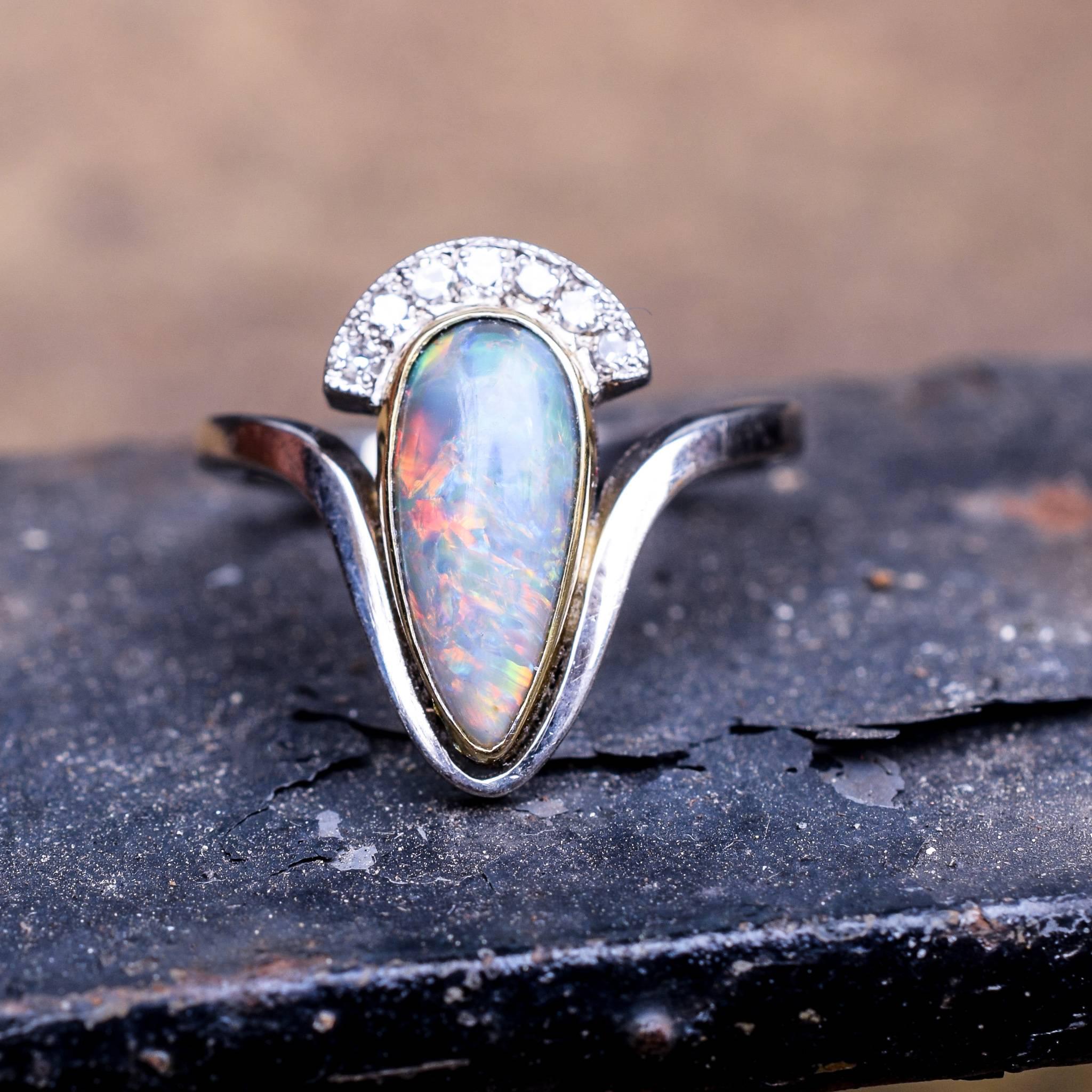 Antique Art Nouveau Black Opal Diamond Cocktail Ring 2