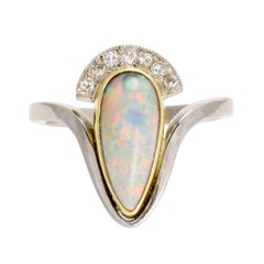 Antique Art Nouveau Black Opal Diamond Cocktail Ring