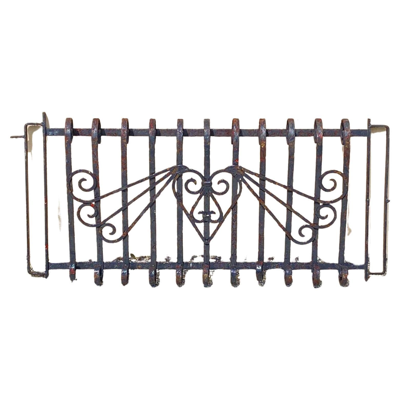 Antique Art Nouveau Black Wrought Iron Heart and Scroll Garden Fence Gate