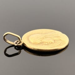 Antique Art Nouveau Blessed Virgin Mary Medal Pendant 18k Gold, French, 17.25mm