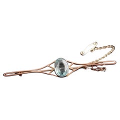Antique Art Nouveau Blue Zircon Brooch, 9 Karat Rose Gold