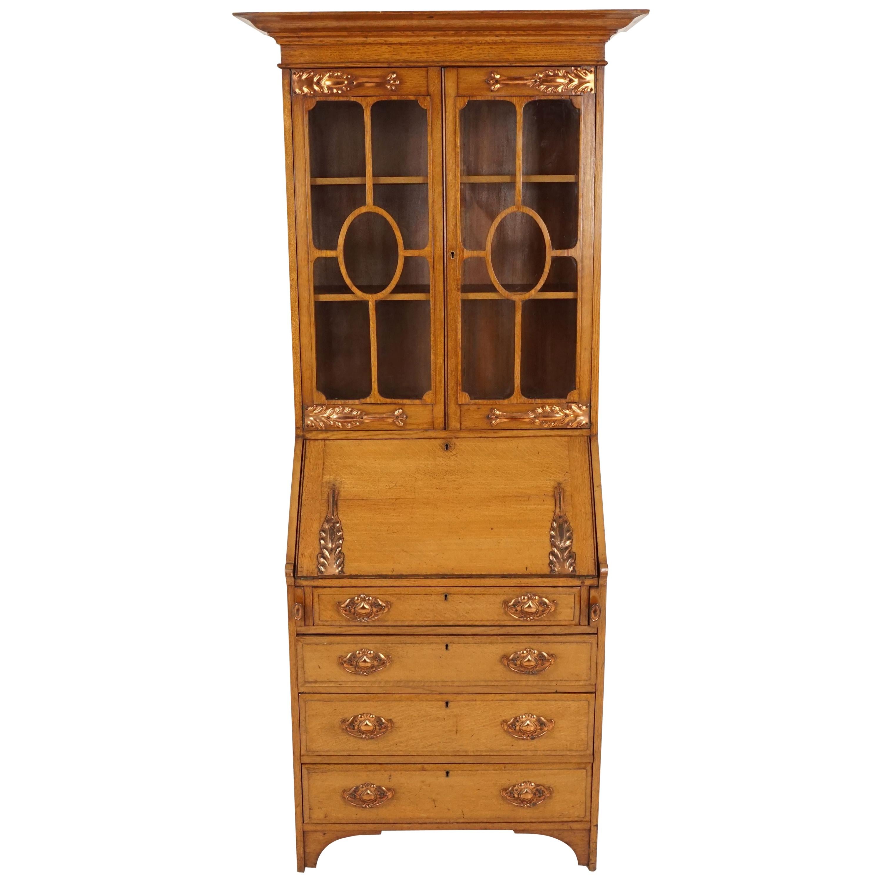 Barley Twist Oak Slant Front Desk With Bookcase Top at 1stDibs