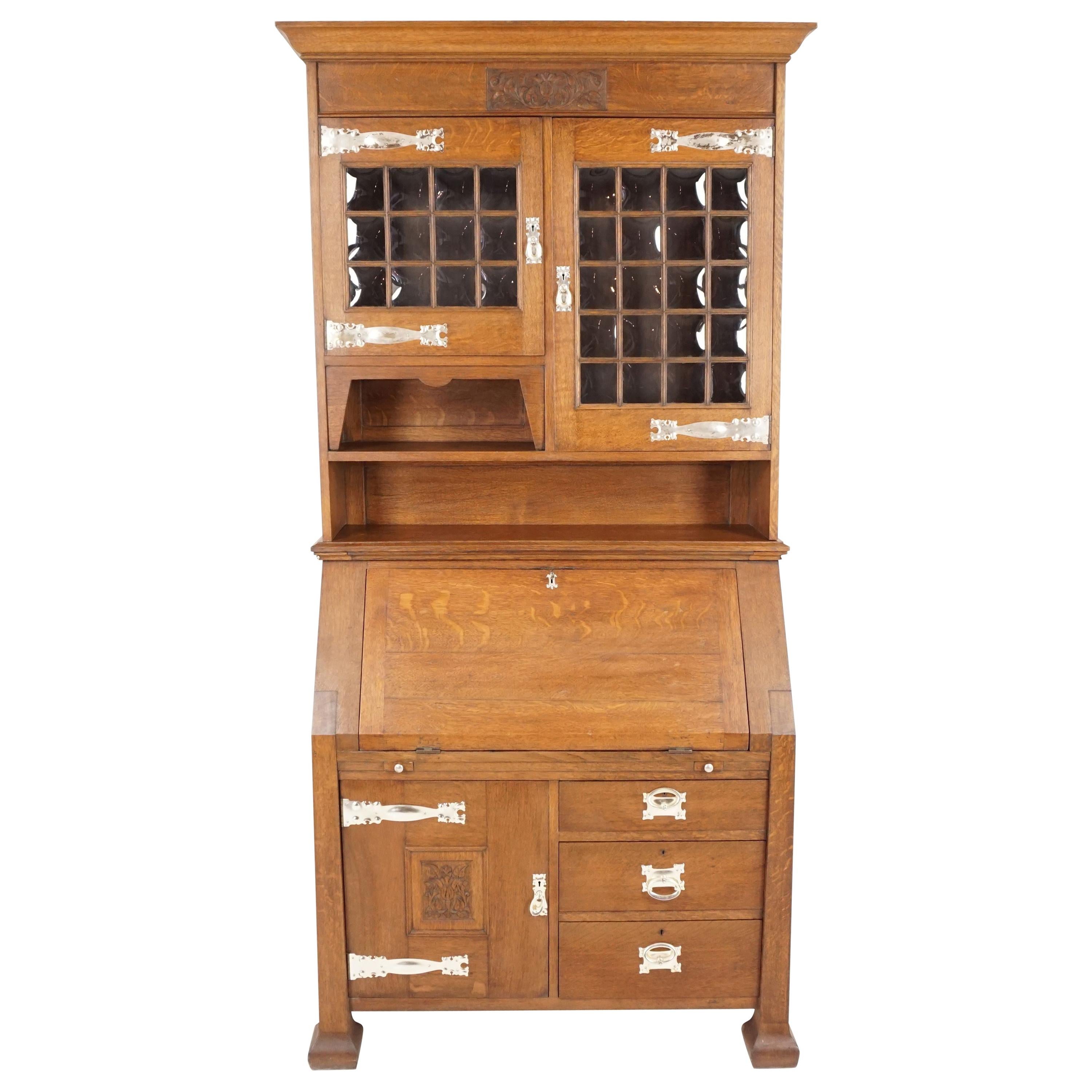 Antique Art Nouveau Bookcase Tiger Oak, Bureau Bookcase Furniture