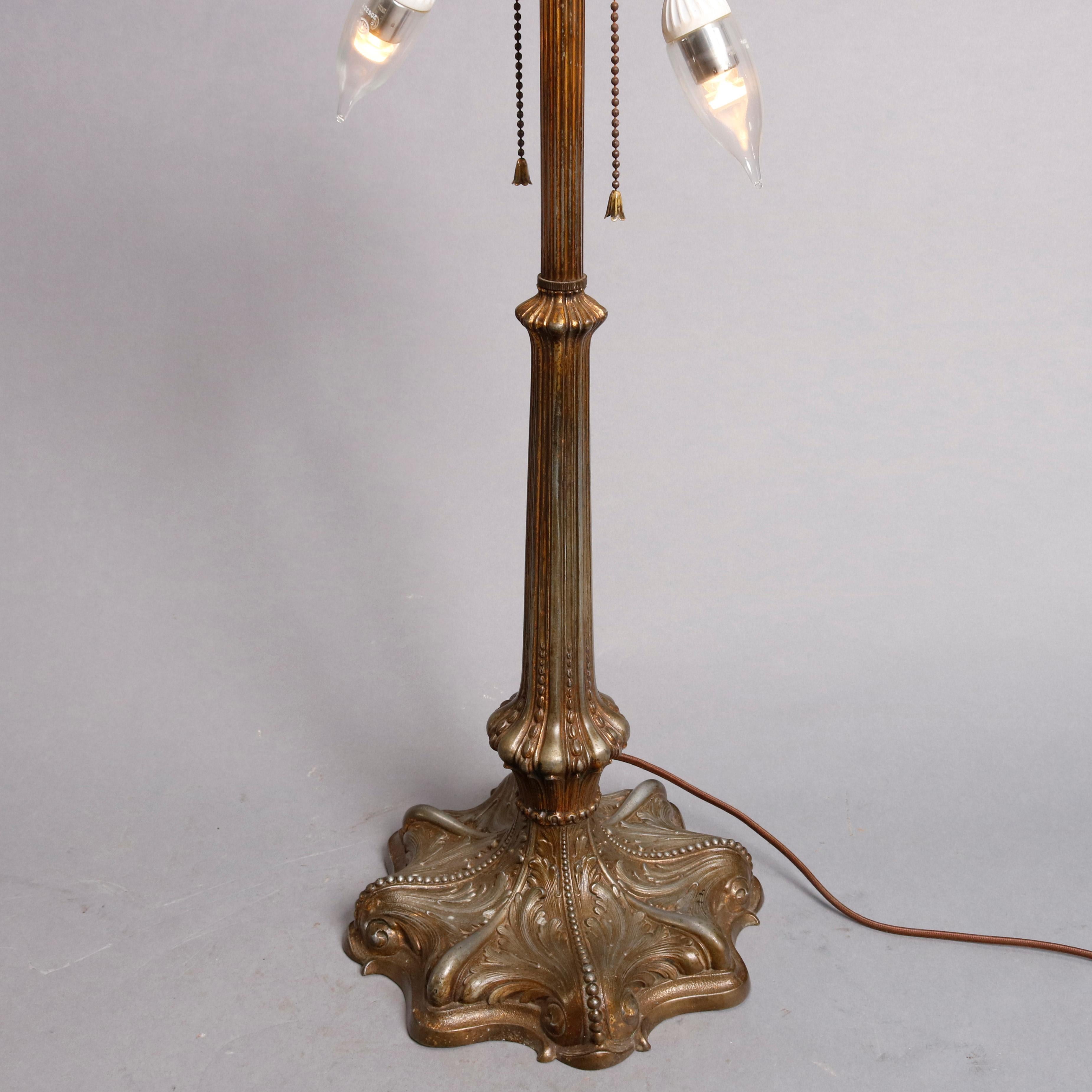 20th Century Antique Art Nouveau Bradley & Hubbard School Polychromed Slag Glass Lamp