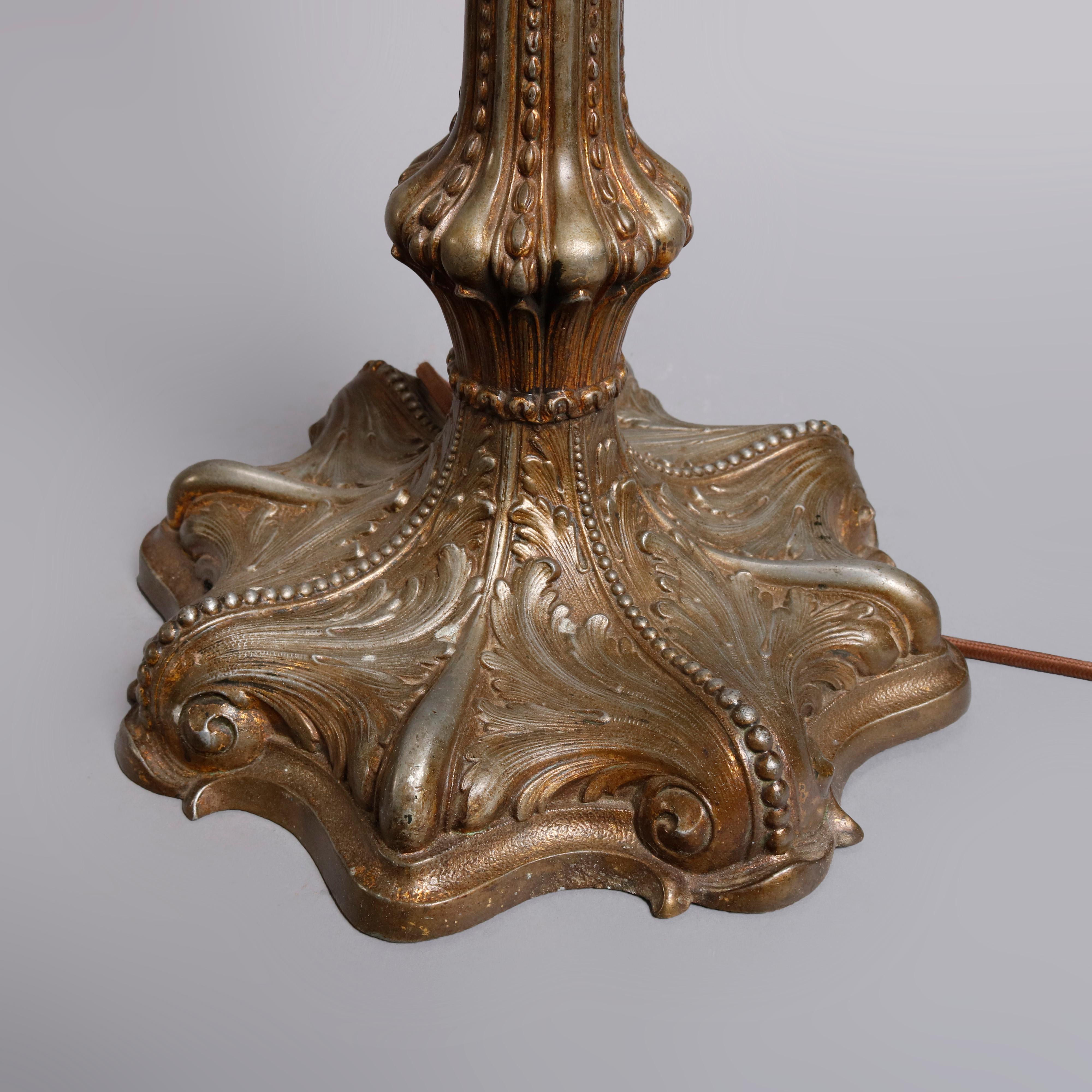 Antique Art Nouveau Bradley & Hubbard School Polychromed Slag Glass Lamp 2