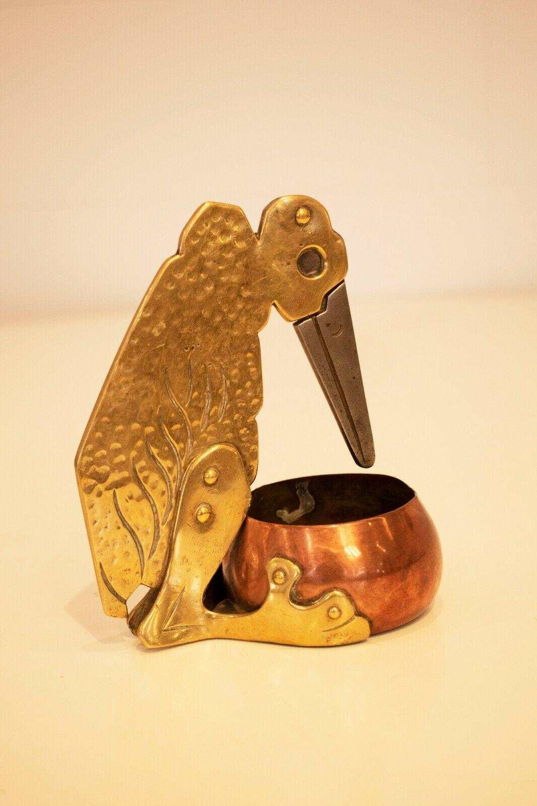 Antique Art Nouveau Brass Cigar Cutter with Copper Bowl 1