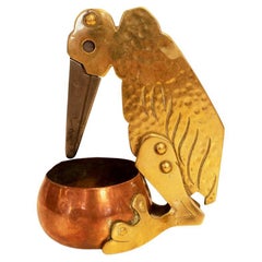 Antique Art Nouveau Brass Cigar Cutter with Copper Bowl