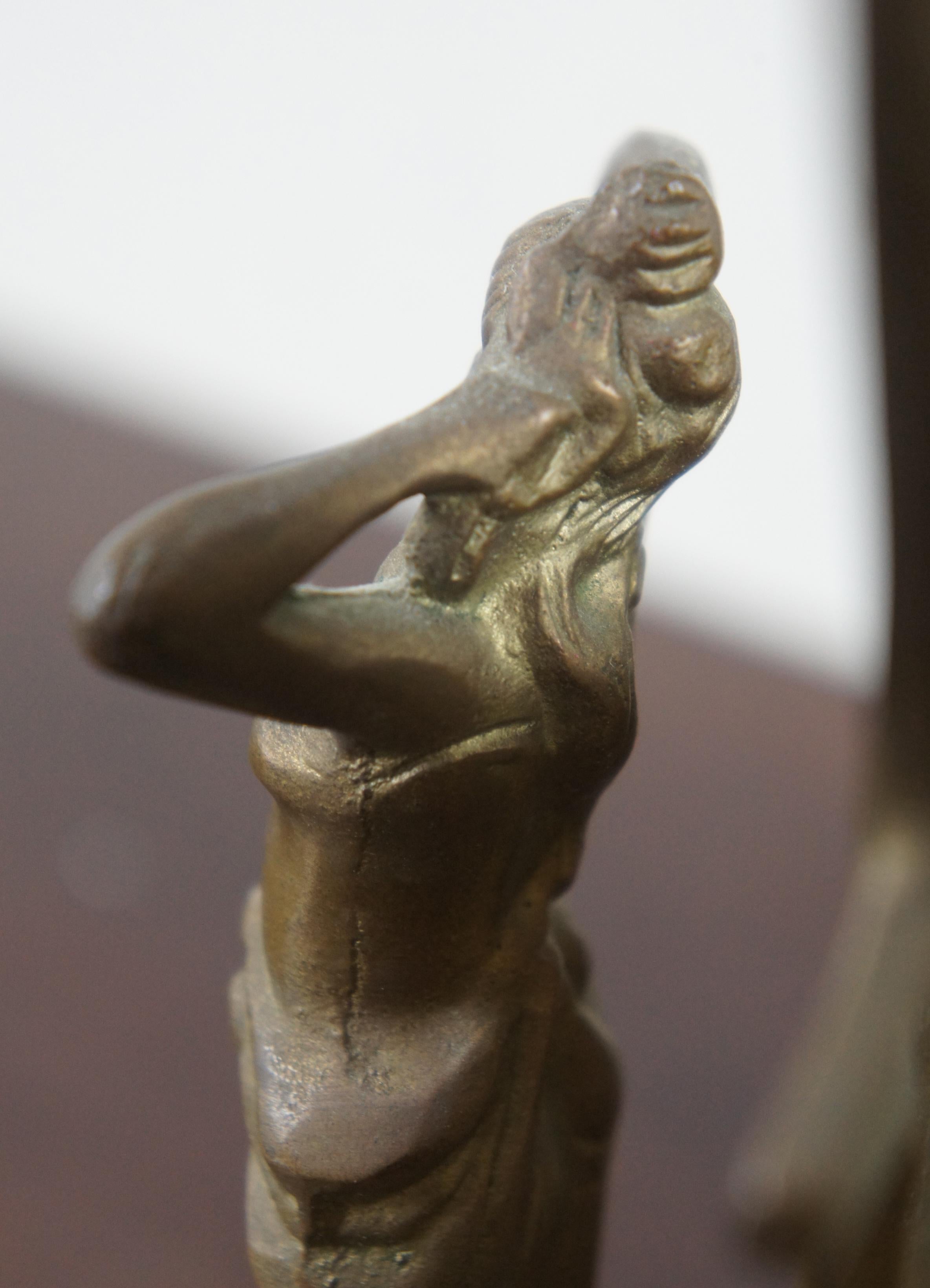 Antique Art Nouveau Brass Figural Maiden Table Top Vanity Shaving Mirror 8