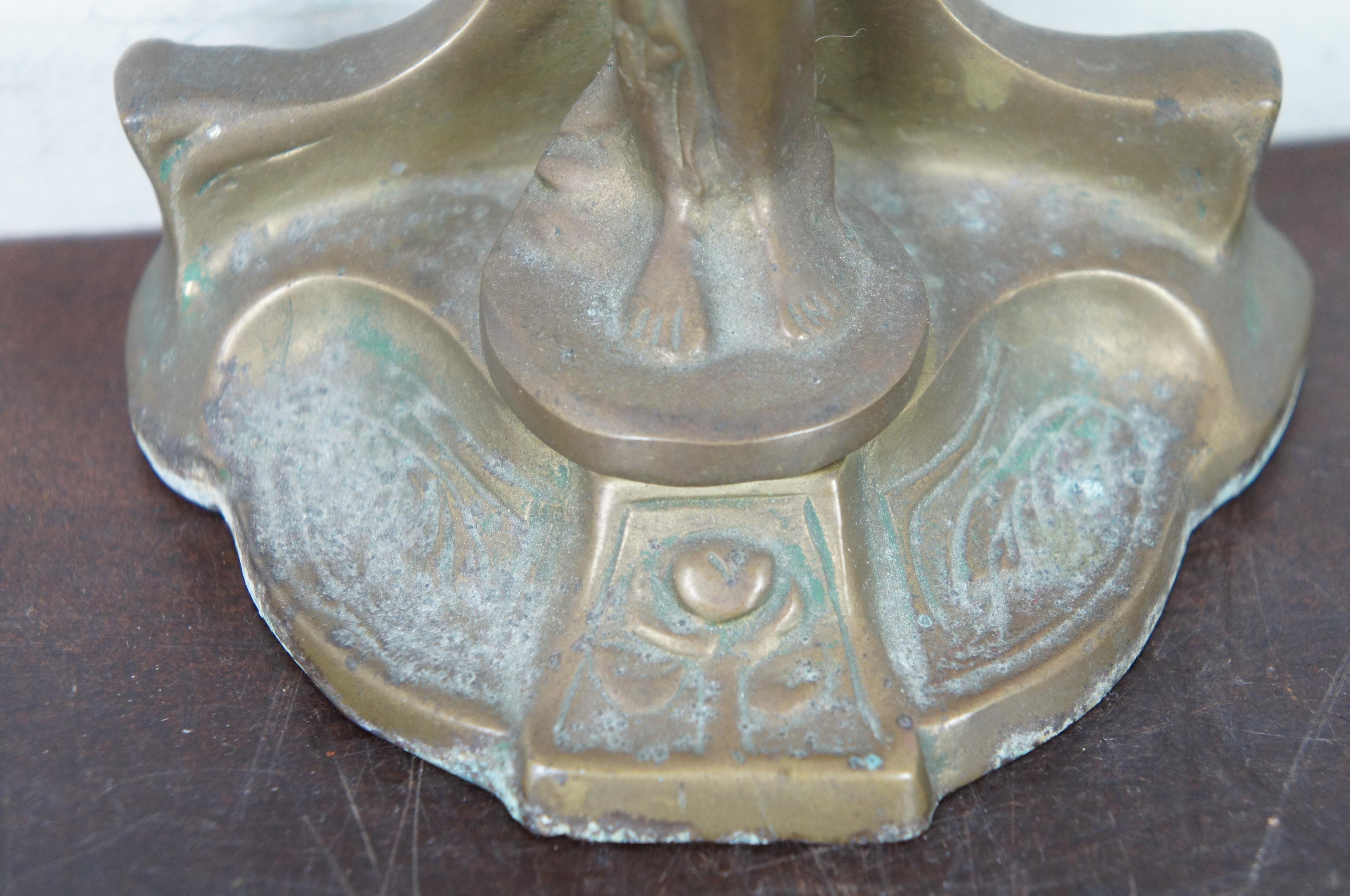 Antique Art Nouveau Brass Figural Maiden Table Top Vanity Shaving Mirror 3