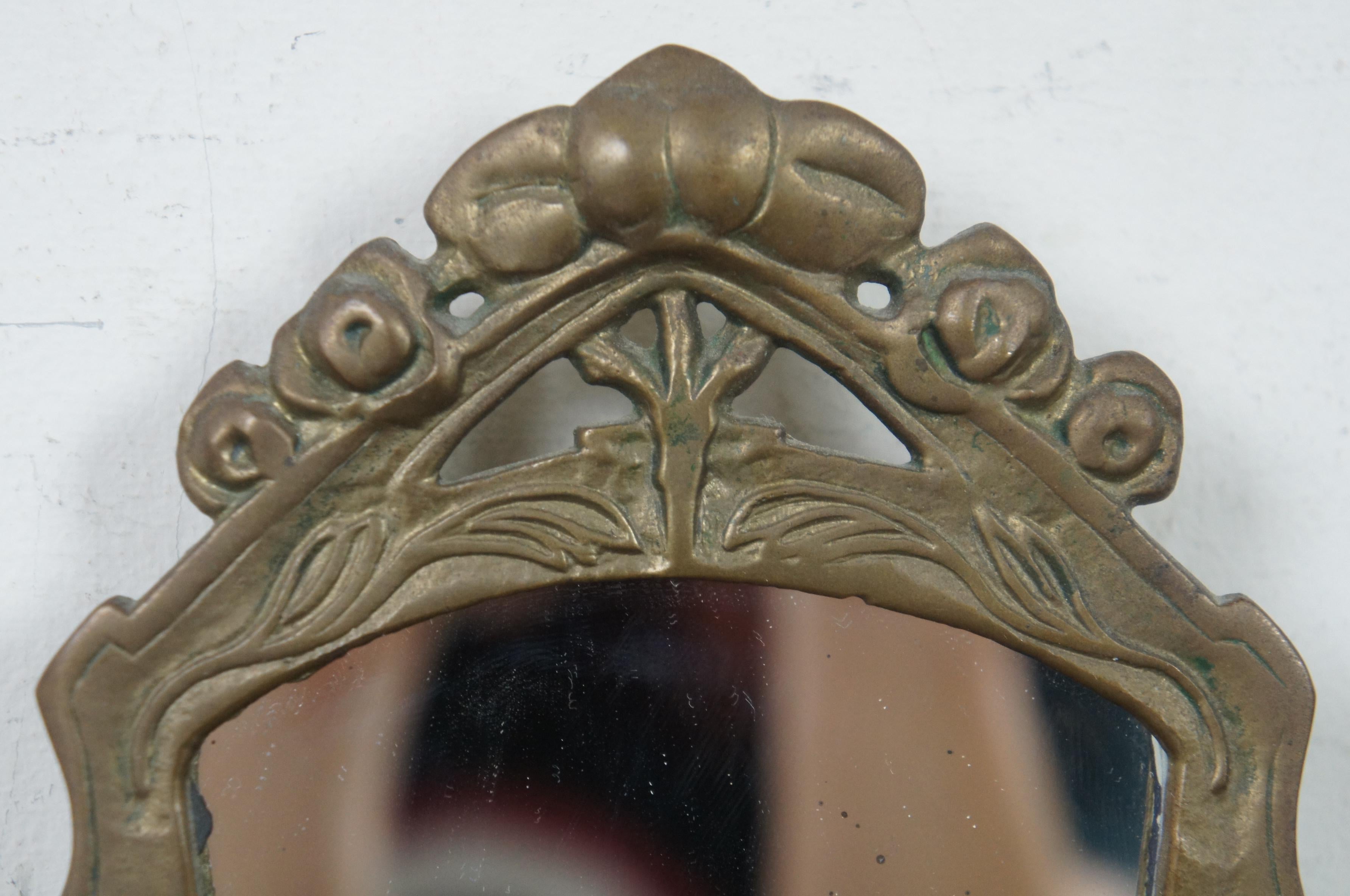 Antique Art Nouveau Brass Figural Maiden Table Top Vanity Shaving Mirror 4