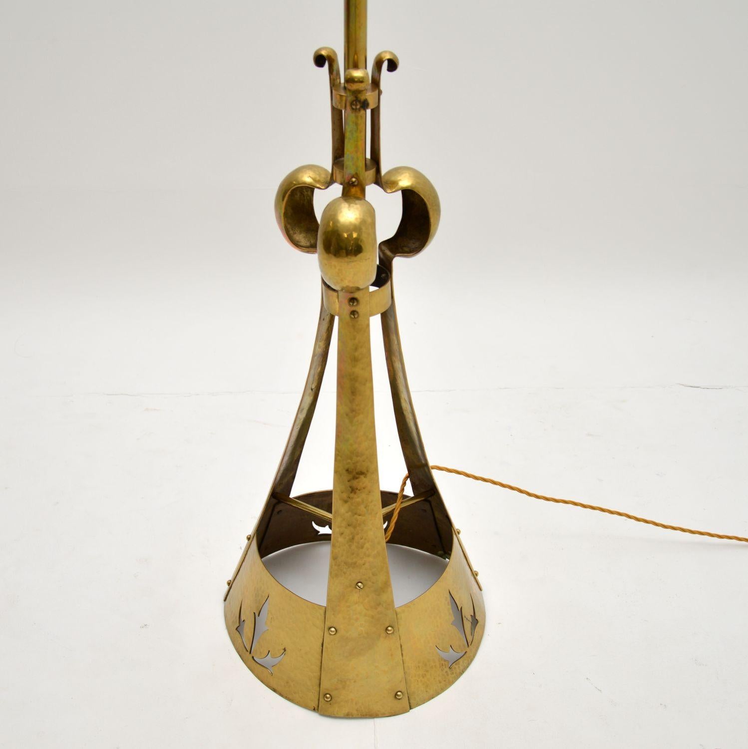 English Antique Art Nouveau Brass & Glass Floor Lamp