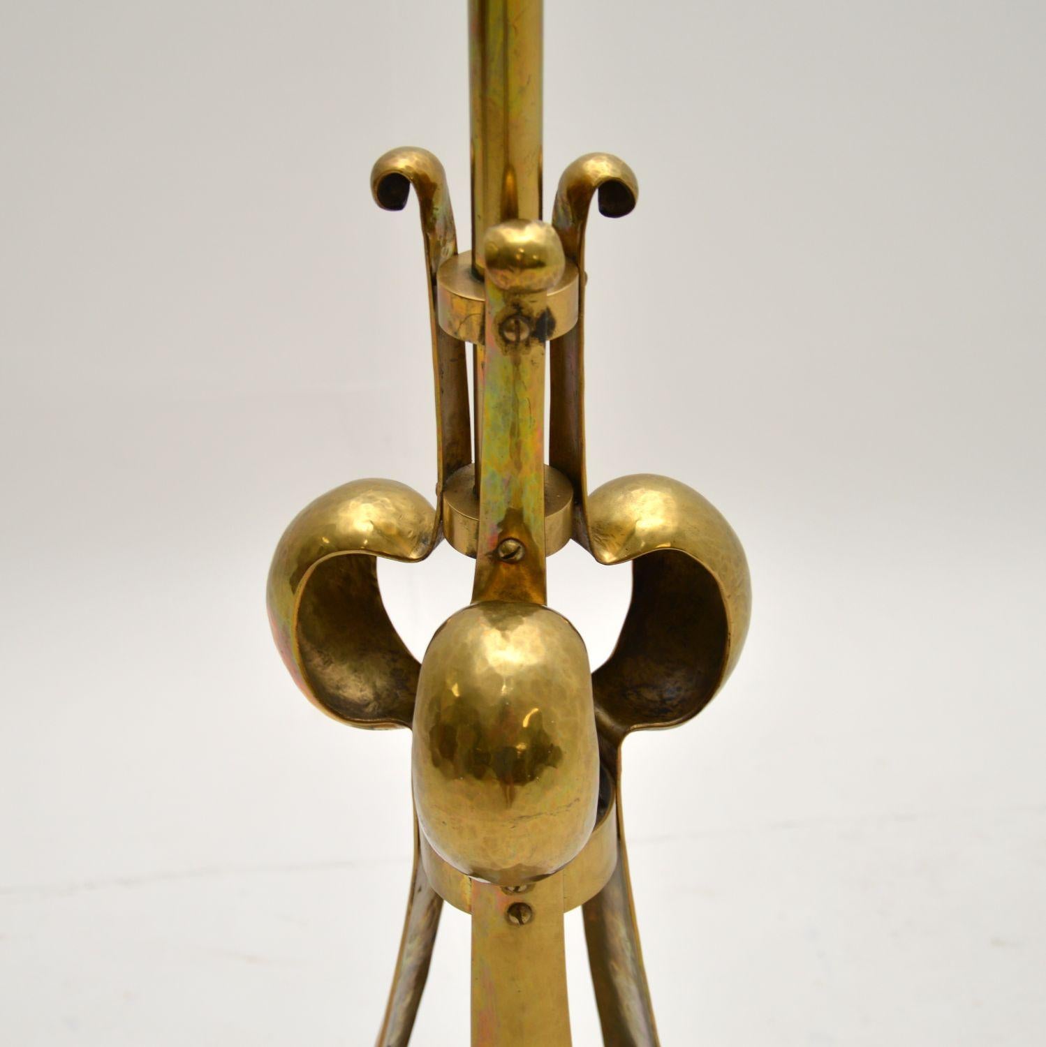 Antique Art Nouveau Brass & Glass Floor Lamp In Good Condition In London, GB