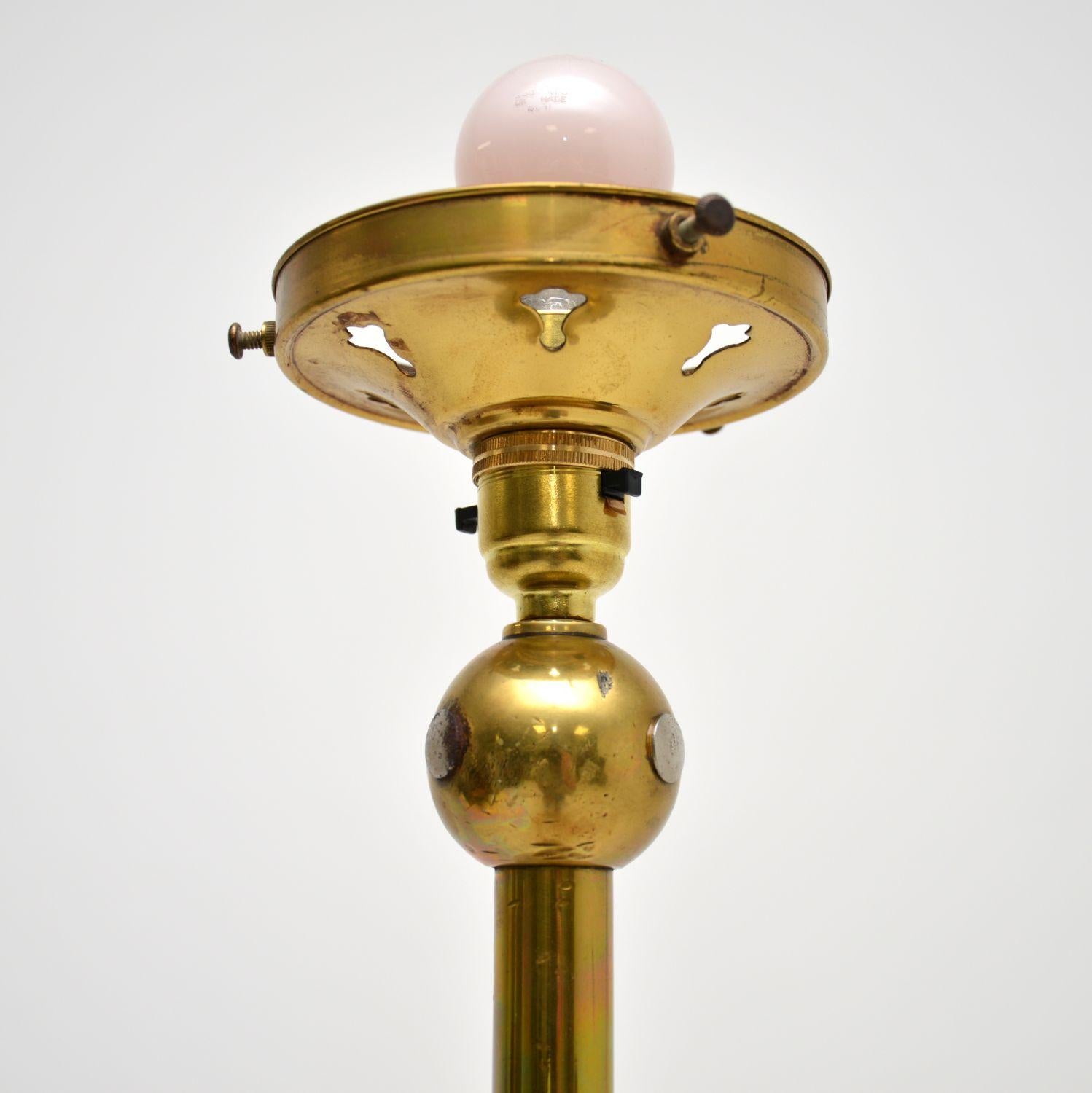 19th Century Antique Art Nouveau Brass & Glass Floor Lamp