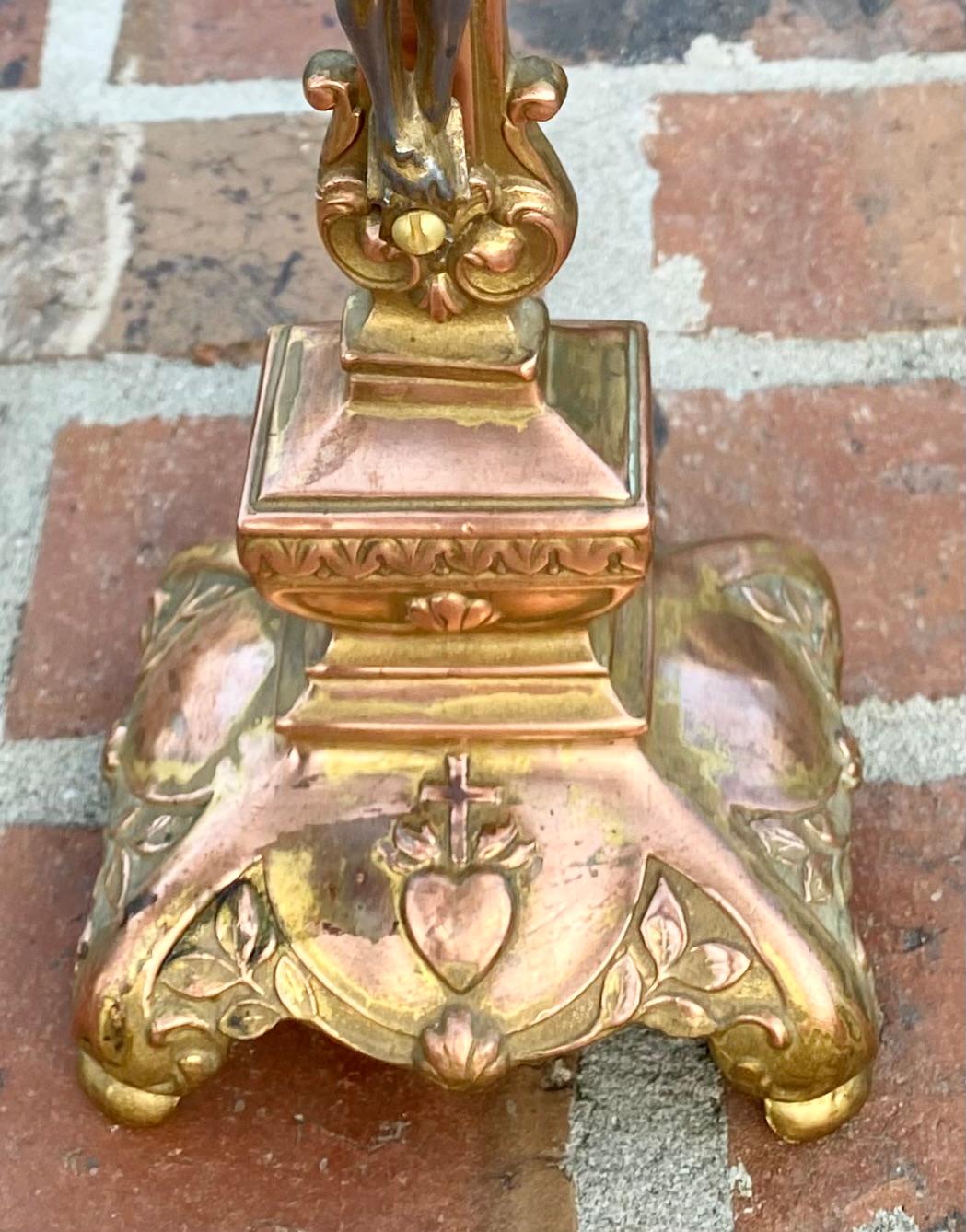 Antique French Art Nouveau Copper & Brass Cross Crucifix  For Sale 2